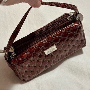 Metallic Quilted Mini Wristlet Purse – Compact Evening Bag Brown W/Zippers NWT